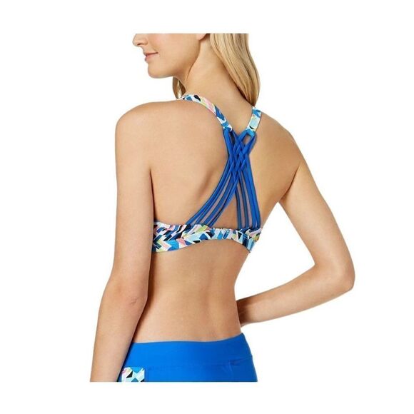 GO by Gossip Bralette Bikini Top Women's XL Blue White Green Racerback Stretch - Picture 2 of 6